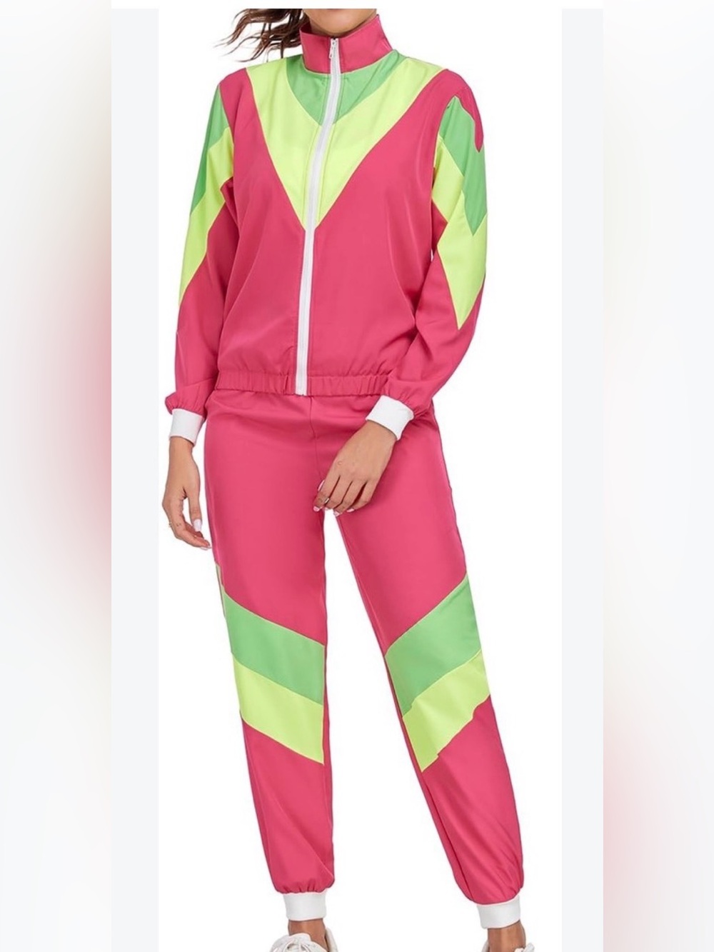 NWT Women’s 80s Windbreaker Tracksuit Pink Yellow Costume Cosplay Party - Size S